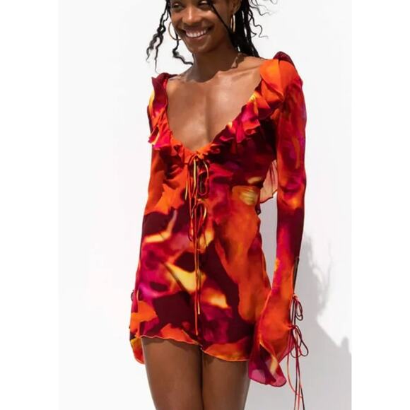 Rat & Boa Dresses & Skirts - NWT Rat And Boa Dali Dress Tie Dye Open Back Mini Red Orange Size Small